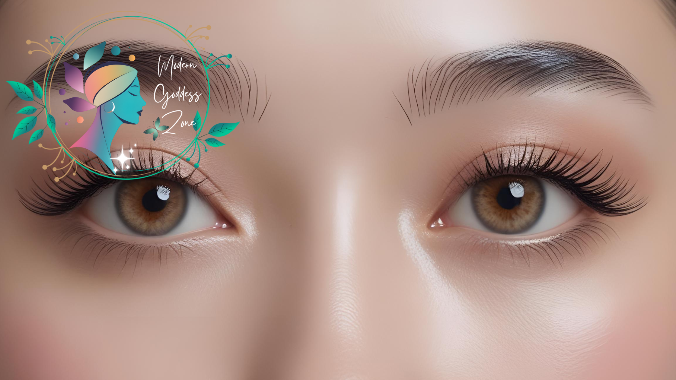close up of laminated eyebrows and lifted lashes