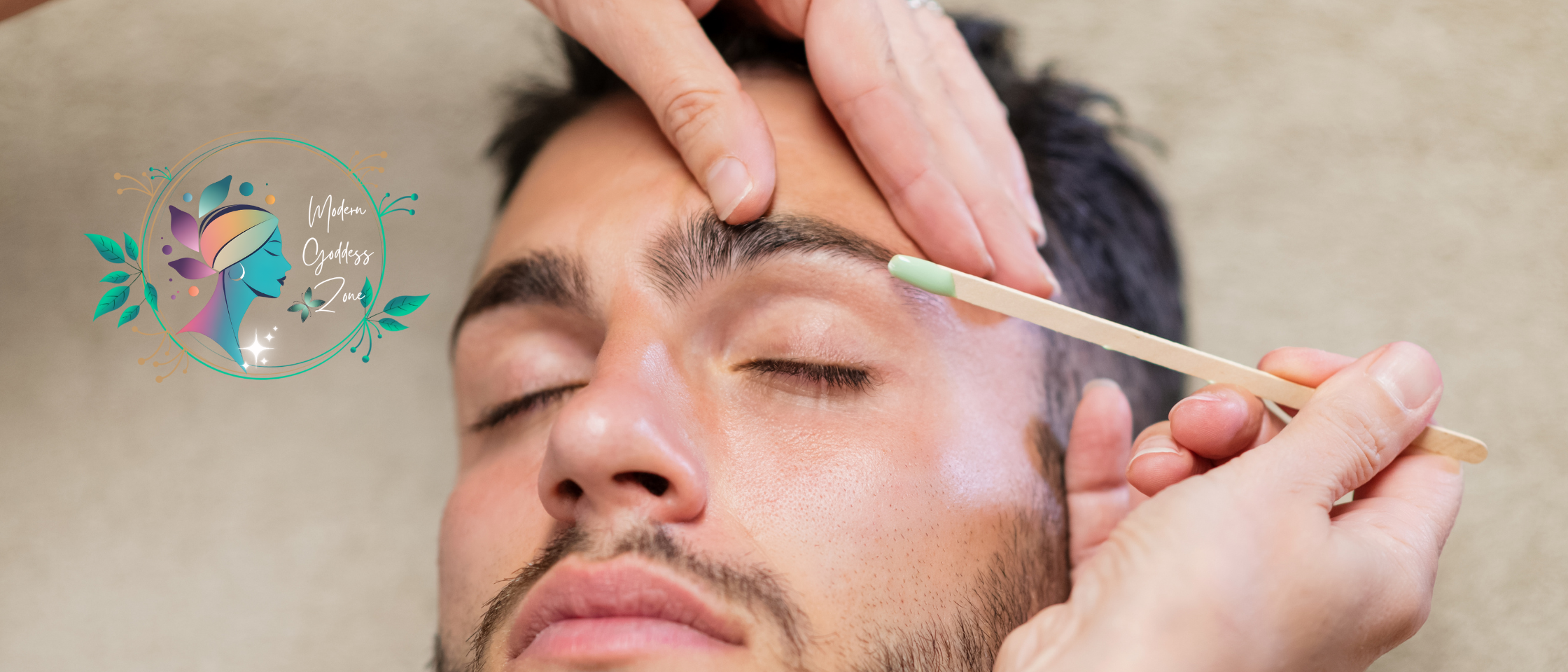 close up man getting his eyebrows waxed
